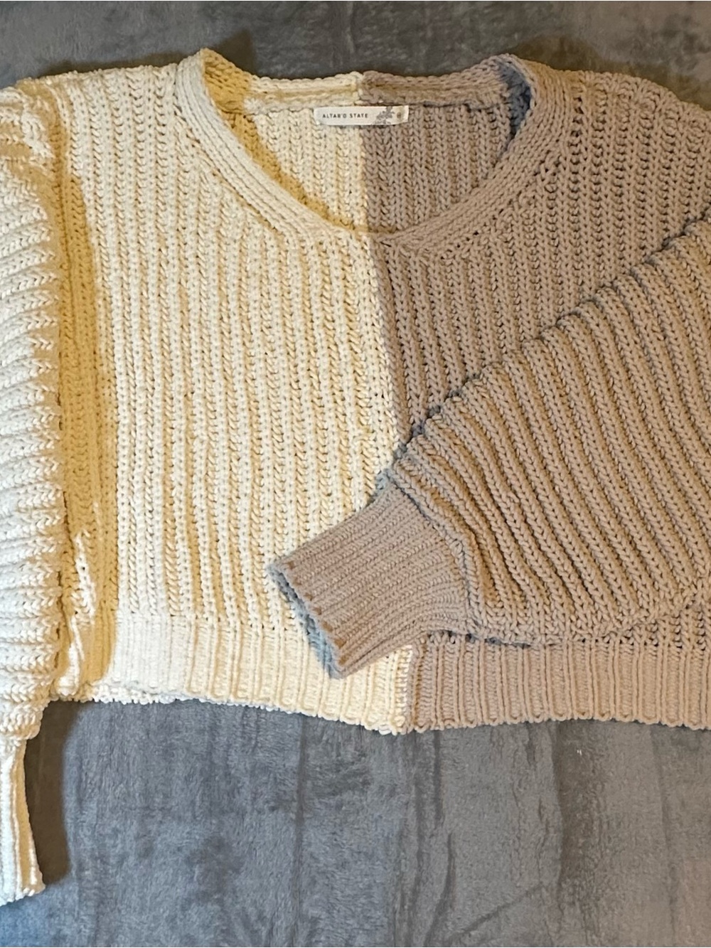 Altar'd State Cream & Tan Two-Tone Chunky Ribbed Sweater